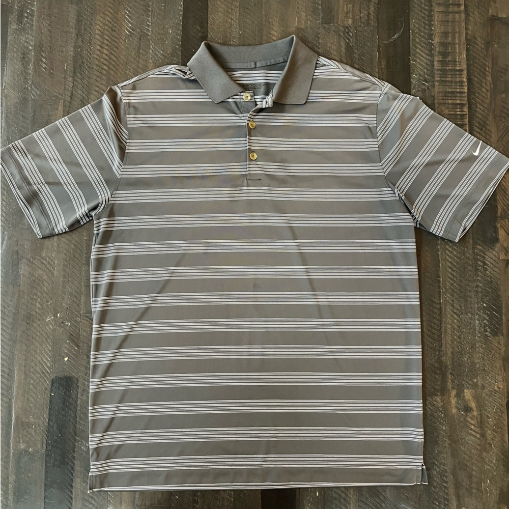 Nike Golf Tour Performance Gray Polo Shirt with Striped Pattern